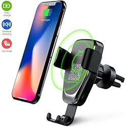 Heiyo Cargador Inalámbrico Coche, 10W Qi Cargador Wireless, Rápida Cargador de Coche Aplicable a Rejillas del Aire para iPhone X/XS/XR iPhone 8/8 Plus, Samsung Galaxy Todo Qi Habilitado Smartphone