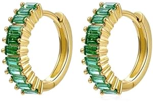 GOLDENCAT Pendientes Magic Dorados, Pendientes Aro Circonitas, Aros Pequeños con Piedras, Argollas Zircon, Aretes de Plata, Zarcillos, Diámetro Aro 15 mm, Plata de Ley 925 Baño Oro, Zircón