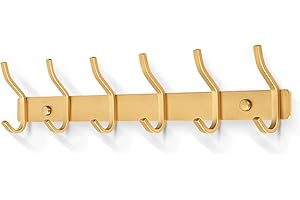 MEIJO Percheros Pared con 6 ganchos, Ganchos Perchas de Montaje en Pared Acero inoxidable Colgadores Ganchos Perchero para Entrada, Cocina, Baño (6 Ganchos, Oro)