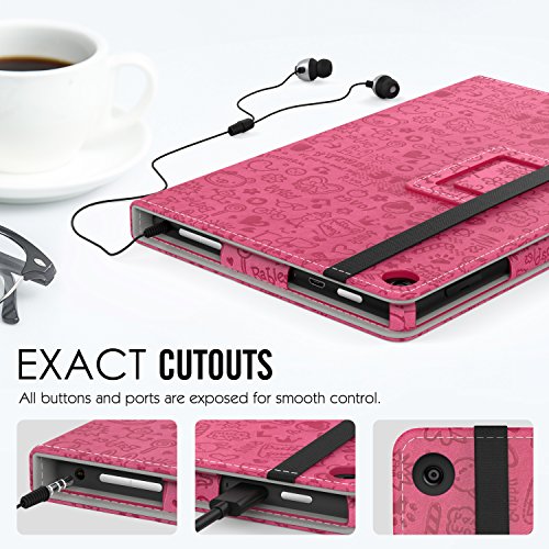 MoKo Hülle für Fire HD 2016 8 Zoll – Kunstleder Ständer Schutzhülle Smart Cover mit Auto Schlaf / Wach Funktion und Stift-Schleife für Fire HD Tablet (Vorherige 6. Generation – 2016), Cutie Charm Magenta - 4