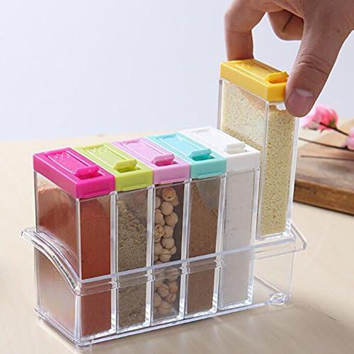 BONYTAIN Clear Seasoning Rack Spice Pots 6 Piece Acrylic Seasoning Box Storage Container Condiment Jars Kitchen