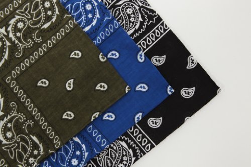 Set of 3 Cotton Paisley Bandanas Khaki Royal Blue & Black (With Love From FlissyTM©)