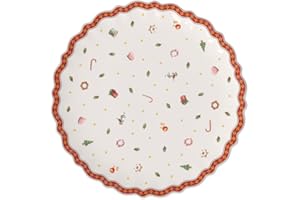 Villeroy & Boch 14-8585-2295 Bandeja para Tartas Redonda con pie Toy's Delight, para Navidad, 28 cm, en Festivo Embalaje de Regalo, Porcelana, Blanco/Multicolor