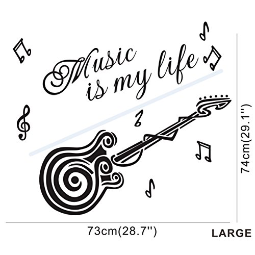 Hotportgift Guitar Inspiring Quote "Music Is My Life" Wall Sticker For Room Decal