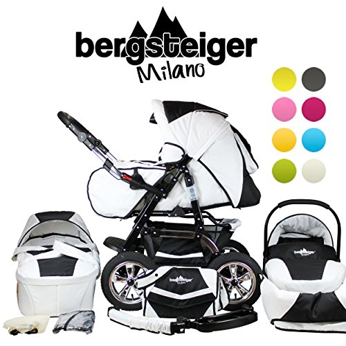 Bergsteiger Milano Combination Pram 3-in-1 System; car seat; (10-piece mega set; 8 colours)