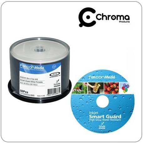 Falcon Media Pro Blank DVD-R Smart Guard White Glossy InkJet Printable 50 Discs