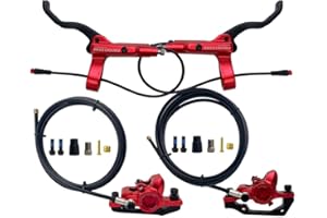 ARMYJY Juego de Frenos de Disco hidráulicos, Palanca de Freno de Corte de Bicicleta eléctrica, Juego de Frenos hacia adelante y hacia atrás para Bicicleta Izquierda (Rojo)