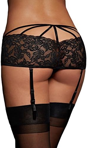 COSIVIA Womens White Black Red Crotchless Lace Garter Knicker ((US 2-6)S, Black)