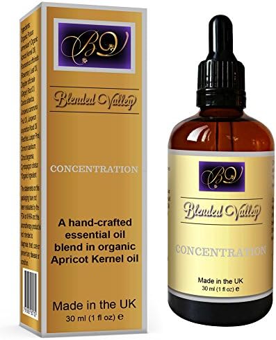 Aromatherapy Oil for Focus and Concentration - Essential Oils of Lemongrass, Rosemary, Bergamot in Apricot Kernel Oil. Use with Aroma Diffuser or Burner to Improve Memory, Relieve Stress, Fatigue.