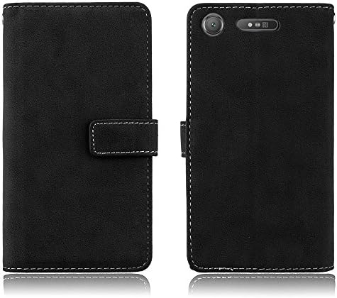 Ecoway Sony Xperia XZ 1 Case, [Wallet Case] [9 Card Slot] Retro matte leather Anti-scratch PU leather Stand Function Protective Cases Covers with Card Slot Slim Flip Cover for Sony Xperia XZ 1 - Black
