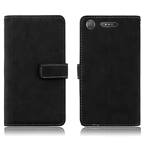 Ecoway Sony Xperia XZ 1 Case, [Wallet Case] [9 Card Slot] Retro matte leather Anti-scratch PU leather Stand Function Protective Cases Covers with Card Slot Slim Flip Cover for Sony Xperia XZ 1 - Black