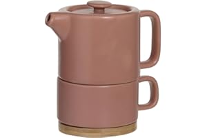 SG SECRET DE GOURMET Secret de Gourmet - Théière Solitaire Nature Terra en céramique avec Tasse amovible intégrée, Rose Clair