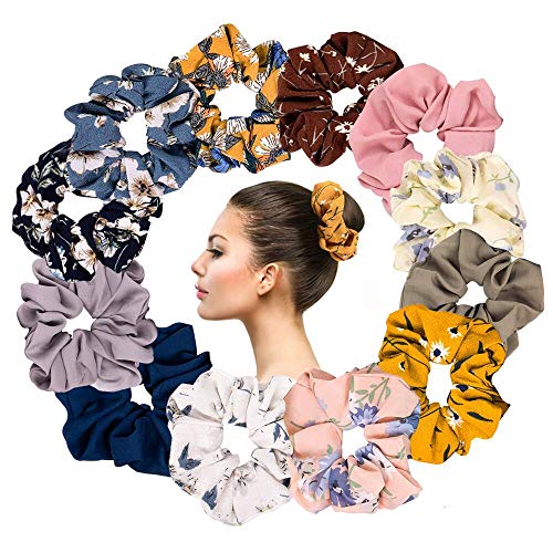 Haargummis Set, 12 Stück Bunte Chiffon Scrunchies Und Elastische Pferdeschwanz Haarbänder Gummibänder für Frauen oder Mädchen Haarschmuck