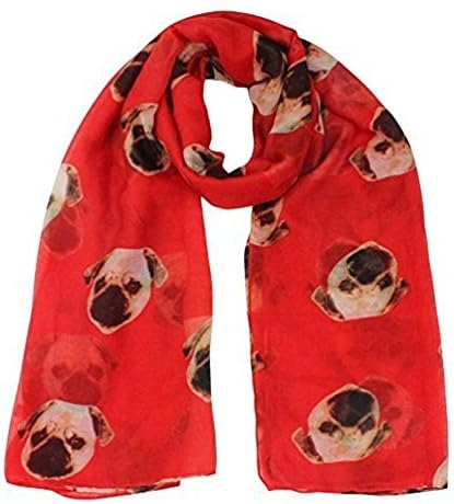 WINWINTOM Womens Long Cute Pug Dog Print Scarf (Red)