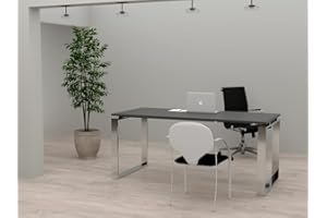 DUÓFIC Mesa de Oficina con Estructura de Marco Cerrado Color Cromado. Tablero de melamina Fabricado en España. Envio a Toda la península. (Roble Azabache, 180x80)