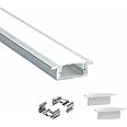 Abaj Lighting (16X12mm) LED Strip Lights 1Meter Aluminium Rectangular Conciled Profile Light Channels with Diffused Cover, End Caps and Mounting Clips Without LED Straight Linear - Pack of 1