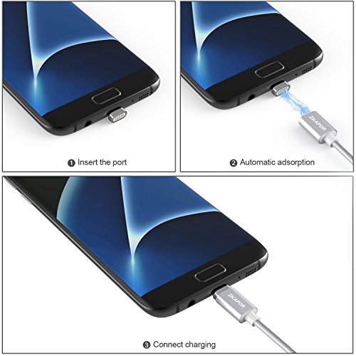 C  ble Micro USB de Chargeur Magn  tique  ZKAPOR  Lot de 2  1M  Magentic Charge et Synchro Donn  es en Nylon Tress   C  ble de Chargement Aimant   Micro USB pour Android Samsung Galaxy S7  S6  Xiaomi Redmi 5  5Plus  Honor 6X  Huawei  LG  Nexus  Kindle  Echo Dot  Argent 