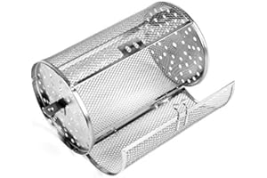 Falytemow Girarrosto in Acciaio Inox 14 x 23 cm - Griglia per Forno, Cestello Arrosto Rotativo per Arachidi, Noci Secche, Chicchi di Caffè, Barbecue (14 cm di Diametro x 23 cm)