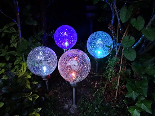 XXL Kugelleuchte Solar 12 cm Durchmesser massives Glas in Kristall Optik und LED Solarleuchte Edelstahl Echtglas Solar Lampe 12cm Kugel 2 LEDs Kristall Solarleuchte Garten Edelstahl Crackle Glas 2 LED weiß oder Farbwechsel - 2