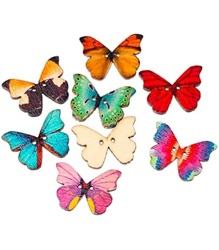50 Schmetterling Holzknöpfe – Bunt, 2,8x2 Cm, Mit 2 Löchern, Für DIY, Kleidung & Handarbeit