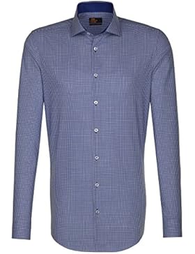 Seidensticker Herren Langarm Hemd UNO Super Slim Stretch Hai-Kragen blau / weiß kariert mit Patch 574417.16