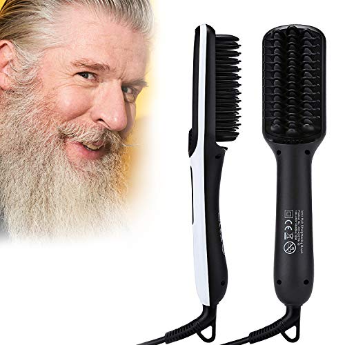 Cepillo Alisador de Barba para Hombres, DORISILK Plancha Barba Hombre, Alisador de Barba Rápido Peine, Temperatura Ajustable, Revestimiento de Cerámica, Doble Tensión para Viajes