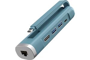 ELEXLINCO Hub USB C, adapter USB 5 w 1, dwuportowy USB-A 5 Gbps, port PD 100 W, wyjście 4K, port HDMI 1000 Mbps, port Ethernet Rj45, kompatybilny z MacBook, iPad, laptopem (baby blue)