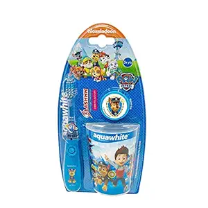 aquawhite Paw Patrol Flash Kids Toothbrush with Hygiene Cap & Rinsing Cup, Set of 3 (Blue) And 2 Kids Toothpaste Free