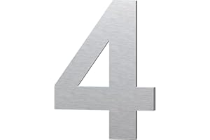 YWONOBY Brushed Modern House Number -4 Inch 102mm Height, Made of Solid 304 Stainless Steel, Floating Appearance and Easy to Install (Number 4 Four)