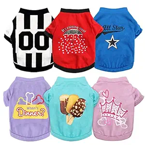 HYLYUN 6 Pieces Printed Girl Puppy Shirt - Soft Breathable Pet T-Shirt Puppy Dog Clothes Soft Sweatshirt for Small Dogs and Cats XS