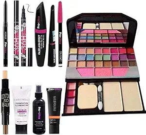 Rupali Perfect Makeup Eyeshadow 6155 With 36h Sketch Eyeliner + 3in1 Set (Eyeliner,kajal,mascara) With 2in1 Concealer Highlighter Stick 3d + Matte Fixer + Primer + Matte Foundation
