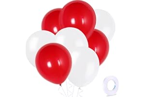 ZHIHUI 20pcs Red and White Balloons - 10 Inch Latex Vibrant Bulk Balloons for Kids, Men, Women, Birthday, Wedding, Baby Shower, Graduation Party Decorations