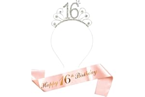 REYOK Tiara de cumpleaños para mujer, corona de 16 cumpleaños con purpurina blanca "Happy 16th Birthday" para fiestas de cumpleaños o tartas de cumpleaños