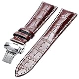 yisuya 20 mm echtes Leder Rindsleder Ersatz Uhrenarmband Push Button Faltschließe braun