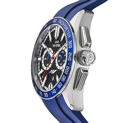TW Steel Yamaha Factory Racing Unisex Quartz Watch with Black Dial Chronograph Display and Blue Rubber Strap GS3