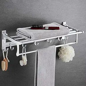 Plantex Space Aluminum & Foldable Towel Rack/Towel Stand/Hanger/Bathroom Accessories (24 Inches) - Silver