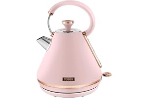 Tower T10044PNK Cavaletto Pyramid Kettle with Fast Boil, Detachable Filter, 1.7 Litre, 3000 W, Marshmallow Pink and Rose Gold