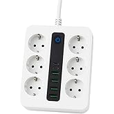 SMAYLİNG 6 Priz + 4 USB &Ccedil;ıkışlı Akıllı &Ccedil;oklu Priz - A&ccedil;/Kapa Anahtarlı, Hızlı Şarj Destekli, 3680 Watt, Ev & Ofis Kullanımı