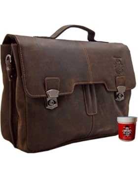 FREIHERR VON MALTZAHN Aktentasche Aktenmappe TYCHO BRAHE aus braunem Büffel-Leder + Lederpflege