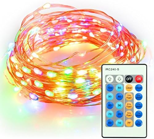 Koiiko® Waterproof Dimmable LED String Lights Flexible Copper Wire Lights 33ft/10m 100 LEDs Starry String Lights with Remote Control for Christmas Wedding and Party - Colorful