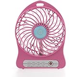 UEETEK Super Big Wind Portable 3 Gears USB Batery Fan with 2200mAh 16850 Lithium Battery Working Time 7.5 Hours - Black (Pink)