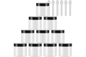TIANZD 12 Stück Kleine 50 ml Transparent Kunststoff Leere Cremedose Dose mit Schwarz Deckel 50 g Leerdose Schraubdose Blechdosen Kosmetische Behälter Tiegel, 6 Stück Spatel