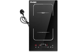 Cooksir Plug in Induction Hob 2 Zone, 30CM Electric Induction Hob, Flexible Combined Zone, Built-in 2800W, 2 Ring Electric Hob, 9 Power Levels, Safety Lock, 99-Min Timer, Slider Touch Control, 230V