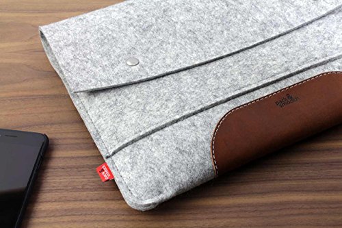 Pack   Smooch MacBook Pro 13 H  lle  Case Hampshire Tasche aus 100  Merino Wollfilz und Pflanzlich Gegerbtem Leder  Grau mit Hellbraun  - Handgefertig