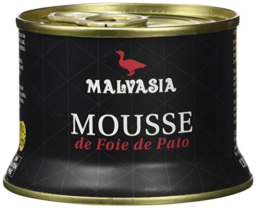 Mousse de Foie de Pato Gourmet sabor tradicional Malvasia, presentado en práctica lata abre fácil de 130 g.