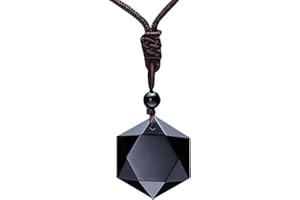 JUANXIAN Natürlicher Obsidian Hexagon Stern Anhänger Kette Lucky Love Halskette Sternbild Schmuck für Männer und Frauen