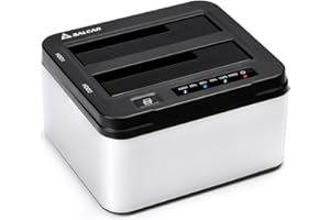 Salcar Festplatten Docking Station, USB 3.0 Docking Station mit 2 Einschüben optimiert für 2,5 und 3,5 Zoll SATA HDD/SSD, Offline-Klonen Festplatten Dockingstation unterstützt 2x8TB, 5 Gbit/s (Silber)