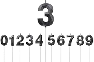 JN-YOURS Geburtstag Zahl Kerzen,Schwarze 3D-Design-Glitter-Geburtstagskerzen, Geburtstagstorte,Hochzeitsparty,Abschlussfeier Usw (3)