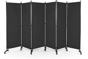 ‎COSTWAY COSTWAY 334,5 x 172 cm Raumteiler auf Rollen, Paravent 6-teilig, Trennwand faltbar, aus Stoff, Sichtschutz für mehr Privatsphäre und Flexibilität (Grau)