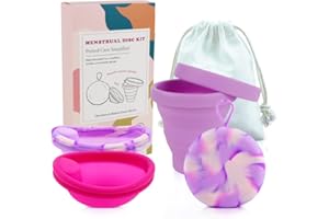 YANGUN Juego de copa menstrual, 2 discos periodales con esterilizador y bolsa de almacenamiento, disco menstrual reutilizable, para mujeres activas, deportes, natación e intimidad (talla S+L)